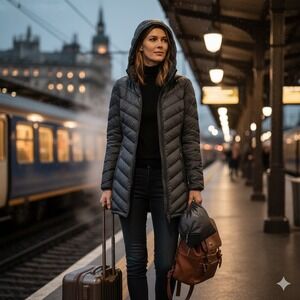 London Fog Womens Small Black Puffer Jacket Packable Down Hooded Quilted Coat S